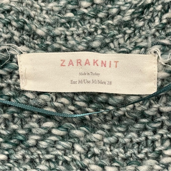 ZARA KNIT 🍃Marled green & white, scoop neck loose knit wool blend sweater Sz M - Picture 8 of 9